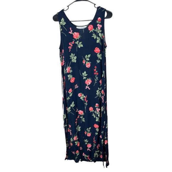 Dress Barn Navy Blue Floral Print Sleeveless Maxi Dress Vintage 90s Size 8 - Picture 1 of 8